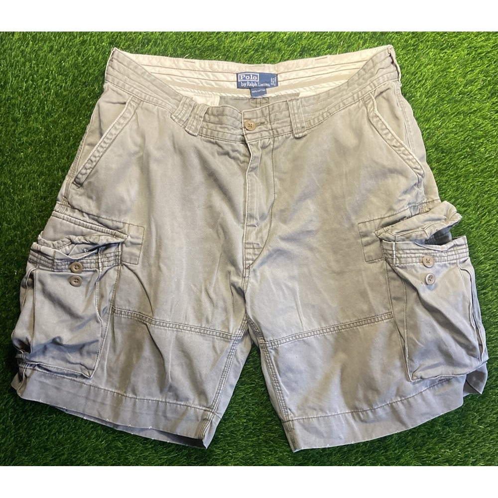 Vintage Polo Ralph Lauren Cargo Shorts Mens 36 Grey/Green Classic Chino Worn